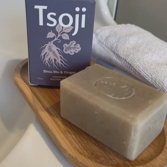 A short video showing a stressed man using Tsoji handmade all natural soap to wash his face then feel better and get back to work