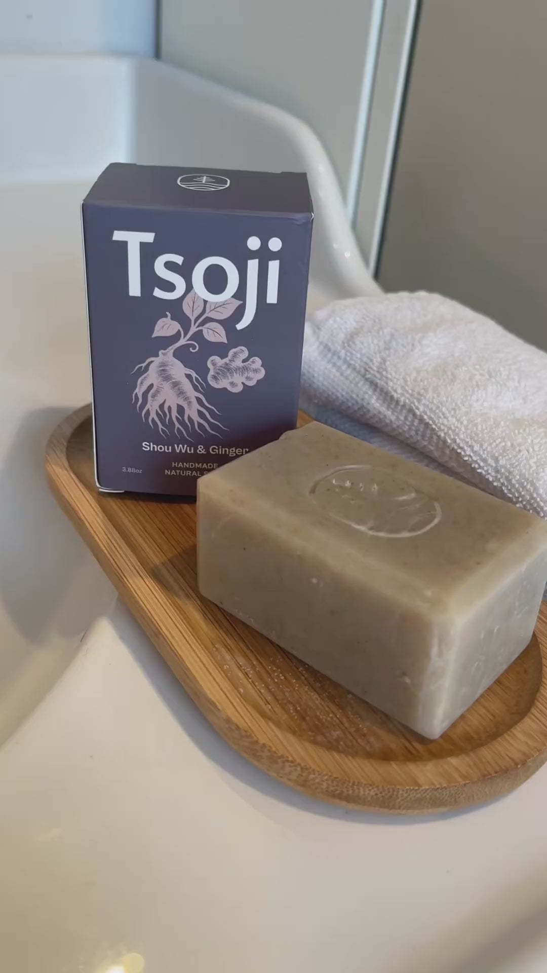 A short video showing a stressed man using Tsoji handmade all natural soap to wash his face then feel better and get back to work