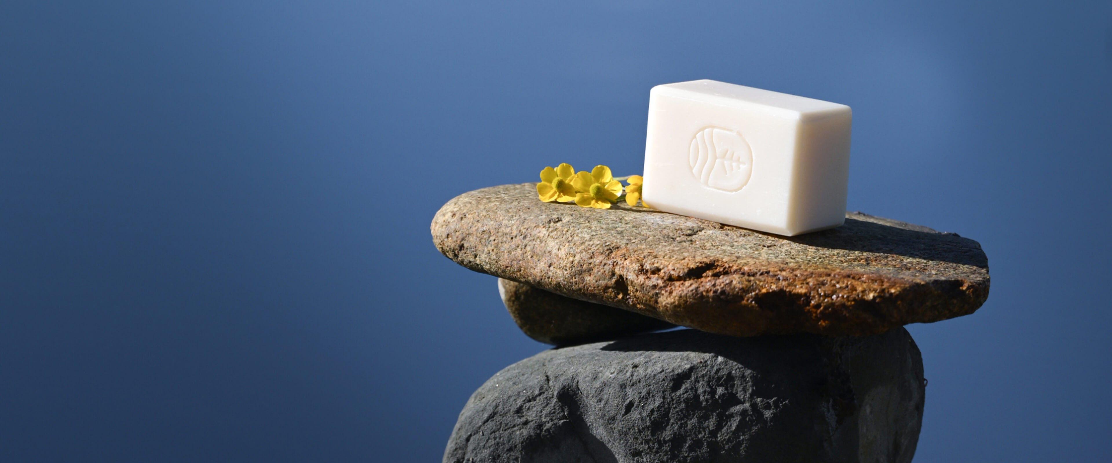 tsoji-soap-bar-atop-stacked-stones-on-lake-shore-key-art